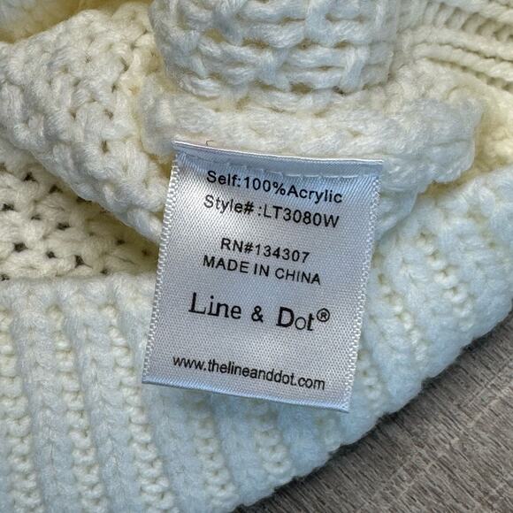 NWT LINE AND DOT Women’s Cream Chunky Cableknit Crew Neck Bubble Sleeve Sweater - Picture 5 of 9